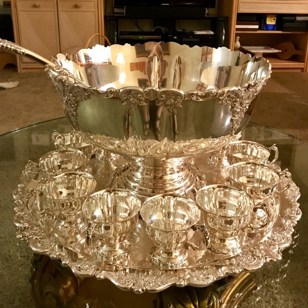 Wallace Grande Baroque Elegant Silver Punch Bowl Set. Purchased in 1977
